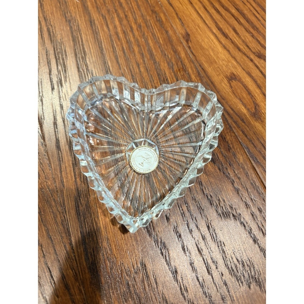 Vintage Clear Lead Crystal Glass Heart Shaped Trinket Jewelry Dish